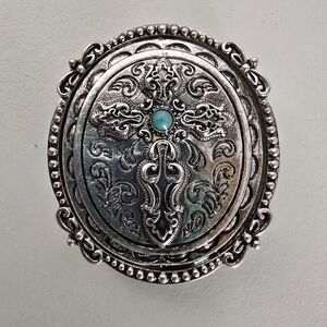 Antique Silver Cross Phone Holder Bohemian Western Phone Accessory Turquoise